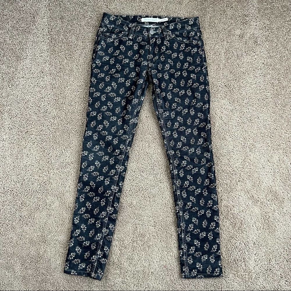 Isabel Marant Etoile Black Floral Print Lightweight Corduroy Skinny Pants 36